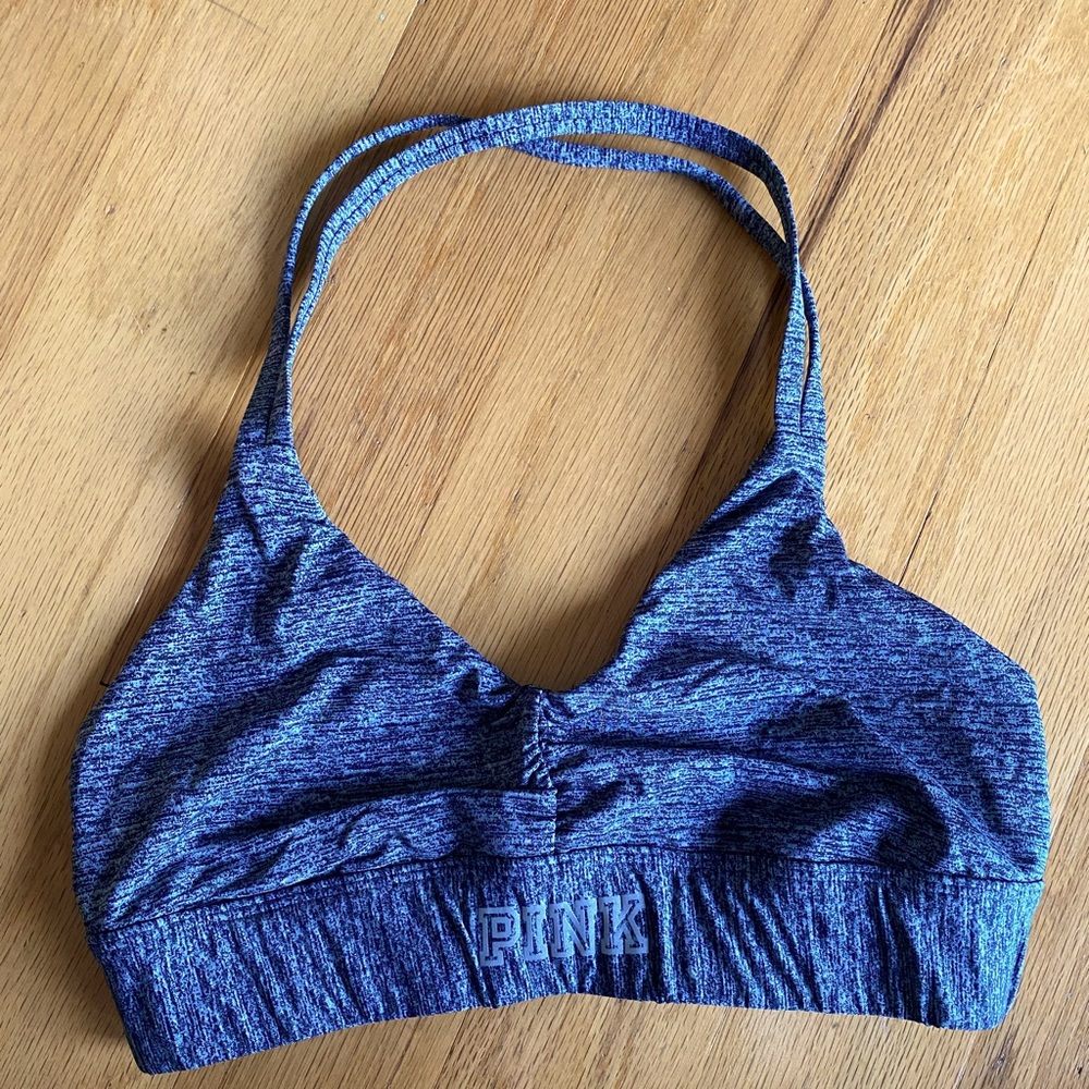PINK by Victoria Secret Halter Sports Bra, heather Grey, No Padding, Size Small